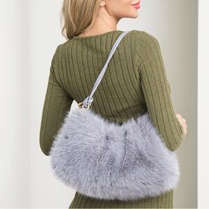 Grey Soft Plush Faux Fur Shoulder Bag